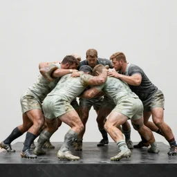 handsome rugby players in a scrum, marble sculpture