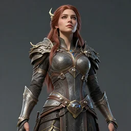 portrait of an attractive woman, standing up, low - angle shot | fantasy, character, realism, intricate details | exif, very detailed, intricate details | cgsociety, trending on artstation | by bastien lecouffe - deharme & steve henderson