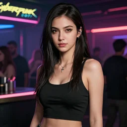 « cyberpunk 2 0 7 7, pretty girl, night club, night, realistic »
