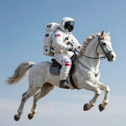 photograph of an astronaut riding a Pegasus flying above the sky