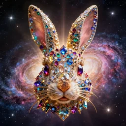 a gigantic rabbit face of The Wonderful Wizard of OZ sculpted by Simon Stålenhag and H. R. Giger made out of gems in galaxy