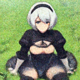 beautiful anime scenery with 2B from the Nier Automata series sitting in the grass beautifully detailed face High-Res thicc