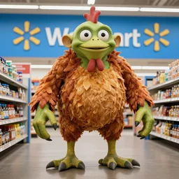 gollum has giant chicken legs instead of his legs in a walmart
