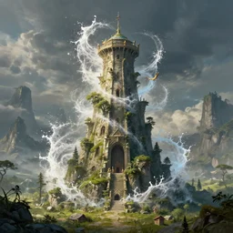 landscape magic tower splash art graphic design art, fantasy, highly detailed, art by greg rutkowski
