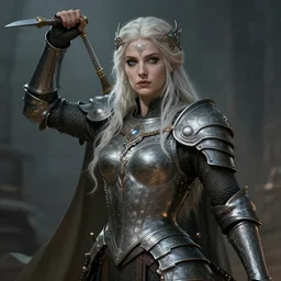 an concept art of the slavic queen, pale hair, one eye, intricate details, detailed face, detailed armour, artstation, epic pose, ambient light, by rembrandt