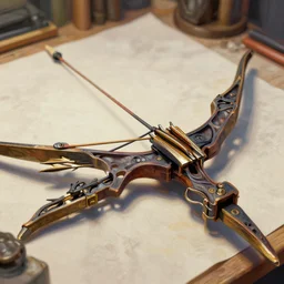 a bow of unlimited arrow artifice object study display on a table close up macro and intricate digital painting trending on artstation by wlop octane render