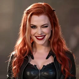 Portrait of Erin Heatherton as Poison Ivy with a wicked smile and winking, in Batman movie still cinematic, artstation, Greg rutkowski, UHD 8K