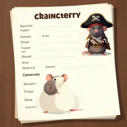 a character reference sheet of a rat with a pirate hat, artstation