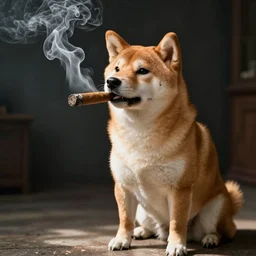 professional photography of a shiba inu smoking a cigar