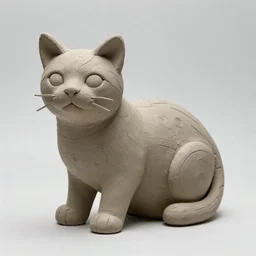 medium - shot realistic light grey clay cat, rough, handmade, fingerprints on clay, masterpiece, by adam beane