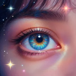 a close up of a person's eye with colorful stars in the background, digital art by paul bodmer, featured on pixabay, psychedelic art, sense of awe, psychedelic, mystical