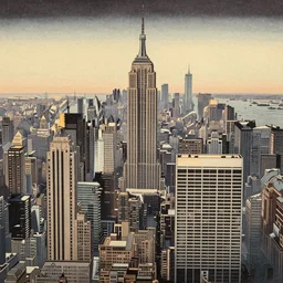 New York cityscape in Japanese woodblock style