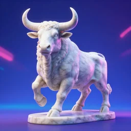 unreal engine octane render houdini hyperreallistic render 8k marble statue of the bull minotaur vaporwave blue and pink neon background