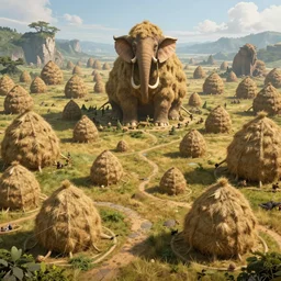 an intricate concept illustration, fantasy, haystack megafauna, large biomes, ultra photorealistic, ultra sharp, artstation, cgsociety, masterpiece, octane render, by wylop, 8 k
