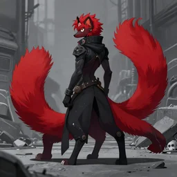 red fursona tail _ long stoat | fantasyart | urbanscene coalpunk masculine fursona black