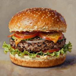 oil painting of a half - bitten burger, realistic, hyper detail, 8 k octane render, smooth, caravaggio style, intricate details