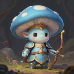 cute anthropomorphic sentient mushroom elemental wearing a crown and holding a bow, tiny, short, pale blue armor, cute and adorable, pretty, beautiful, DnD character art portrait, matte fantasy painting, DeviantArt Artstation, by Jason Felix by Steve Argyle by Tyler Jacobson by Peter Mohrbacher, cinematic lighting