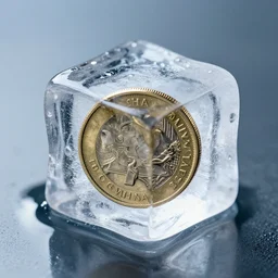an ice cube with a coin inside