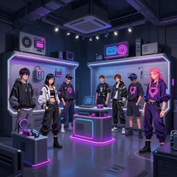 photo environement cypherpunk technology store, cryptographic fashion, light novel illustration : 4, 4 k rtx hdr volume light concept studio matte painting environement digital illustration style artstation artur tarnowski, mihai muscan, marcin tomalak, marta leydy, marcin stepien, charlotte hughes, zuzanna dabrowa neon bioluminis