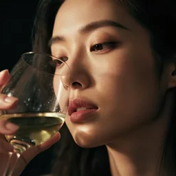 close up portrait photo of woman's face under the influence of alcohol, dynamic lighting,