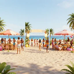 3 6 0 panorama hdr environment map of being on a beach party photograph very high detail focus octane render