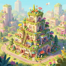 A flowerpunk building in a flowerpunk city, designed by Greg Rutkowski. Trending on Artstation