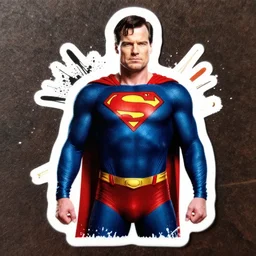 die cut sticker, walter white wearing the superman outfit, splatter paint