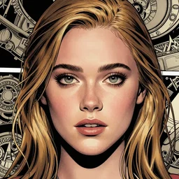 Elle Fanning in the Kingdom Come comic by Mark Waid, head and shoulders, symmetrical facial features, smooth, sharp focus, intricate, extremely detailed masterpiece,