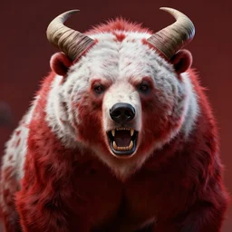 a red and white bear with horns, stunning artwork, artstation, hyper - detailed digital art, fear, anguish, menacing,