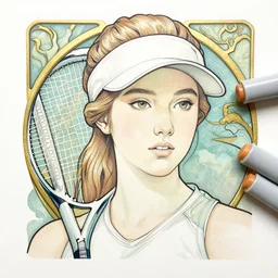 a copic maker art nouveau portrait of a tennis player girl finely detailed features wearing an eva pilot suit designed by balenciaga by john berkey, norman rockwell akihiko yoshida
