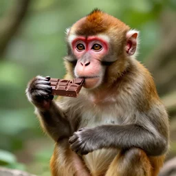 tender macaque with a chocolate in digital art
