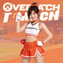tracer from overwatch in a cheerleader outfit, promo art