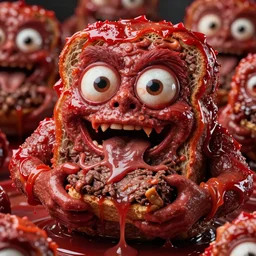 binding of isaac insane crazy bloody red skrimp big chungus big eyes wide open, horrific sentient meatloaf, holding meatloaf, sloppy, gross, meatloaf, hyper realistic, terrifying, disturbing, strange, bizarre, masterpiece, meatloaf is everywhere,, liquid, 4 k, vivid colors, elegant, john park, frazetta, john howe, ruan jia, jeffrey catherine jones