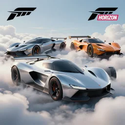 concept vehicle in forza horizon and motorstorm. art by filip hodas and artgerm. clouds by rhads. 3 d render, surrealism, hyperrealism.