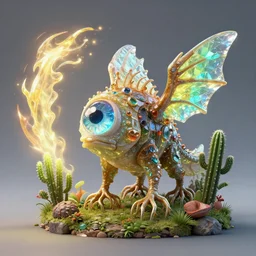 3 d render creature animal sushi cristal eye roots cactus fish wing elemental flush of force nature micro world fluo, that looks like it is from borderlands and by feng zhu and loish and laurie greasley, victo ngai, andreas rocha, john harris