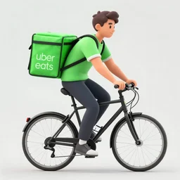 a uber eats delivery guy with a green bag on his back, peddling his bicycle, 30mm, by alphonse mucha, artgerm, H R Giger, trending on ArtStation, deviantart, high detail, stylized portrait