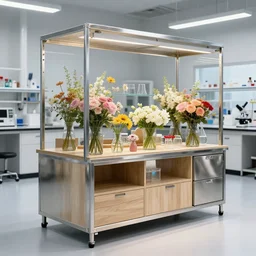 science labotory by flower retail shop made of stainless steel and wood