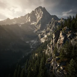 very detailed, octane render, realistic, 8 k, unreal engine 5, dramatic, volumetric, mountain, morning, ian hubert
