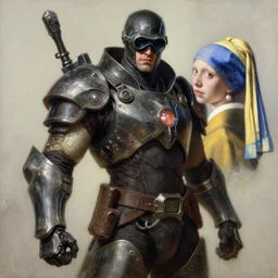 decker from shadowrun machinist tech priest berserker assassin wearing goggles and electrified body armor not the girl with the pearl earring character design, painting by gaston bussiere, katsuya terada, nc wyeth, greg rutkowski, craig mullins, vermeer, frank frazetta, mucha, tom of finland, trending on artstation, jeffery catherine jones