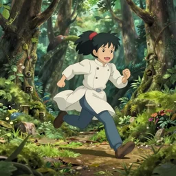 realistic interior shot from howls moving castle ( 2 0 0 4 ) of a scientist running in a woodland pyramid valley. cartoon depth of field.
