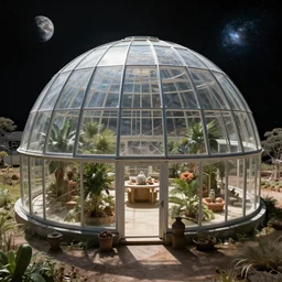 spherical greenhouse in space, hyper realistic