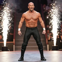 a scene of jason statham as wrestler entering entrances, with pyro