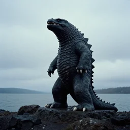 a still photograph of the loch ness monster on a cloudy day. grainy, found footage.