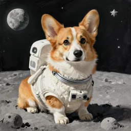 character sketch of a corgi astronaut on the moon