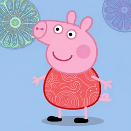 Peppa Pig cyborg, art deco design, by Mandy Jurgens and Warhol, Ernst Haeckel, James Jean, artstation