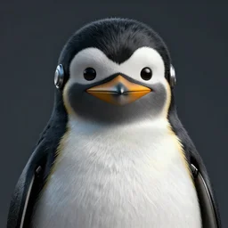 tux the linux penguin with half - cyborg face