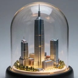 miniature skyscraper inside a glass dome