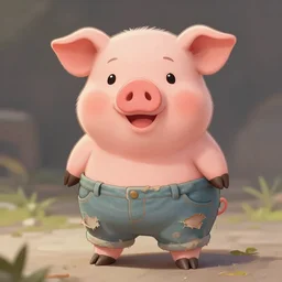 happy piglet in worn-out old pants, deviantart