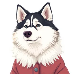 illustration of a fluffy husky wearing a fluffy coat