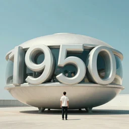 a man standing in front of a giant object 1950 retrofuturism a colorized photo by Friedensreich Hundertwasser flickr photo taken with provia photo taken with ektachrome movie still